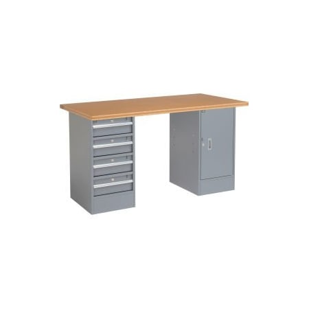 GLOBAL EQUIPMENT 96 x 30 Pedestal Workbench - 4 Drawers   Cabinet, Shop Top Square Edge Gray 318873